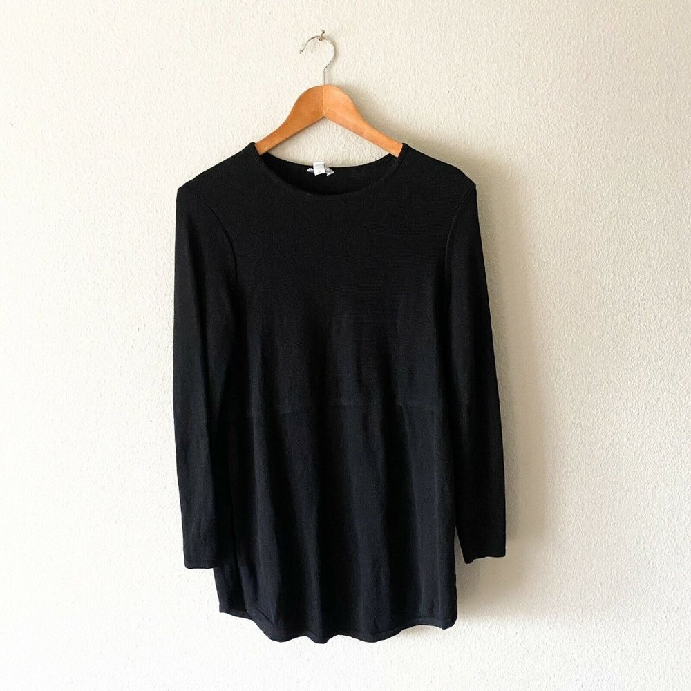 J. Jill  wool blend black knit sweater crewneck petite tiered with slit XS